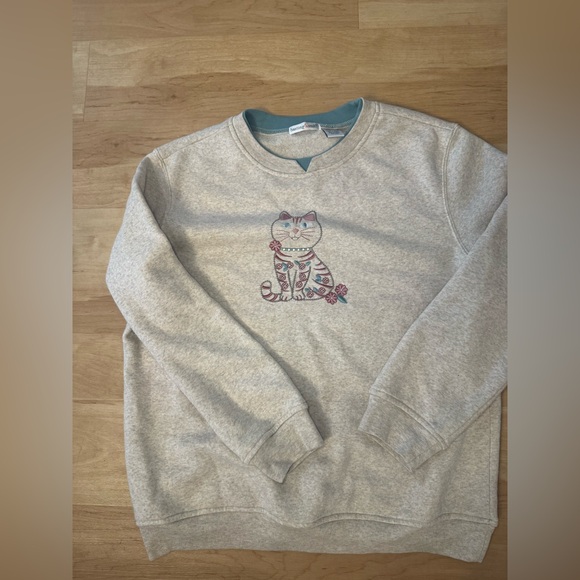 Hasting & Smith Sweaters - Embroidered Grandma Cat Sweater Beige and Pink Size Medium